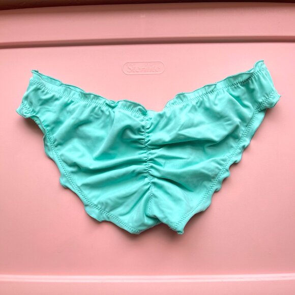 Victoria's Secret Small Bikini Bottom The Ruffle Cheeky Aqua Blue Green Swim - Picture 2 of 7